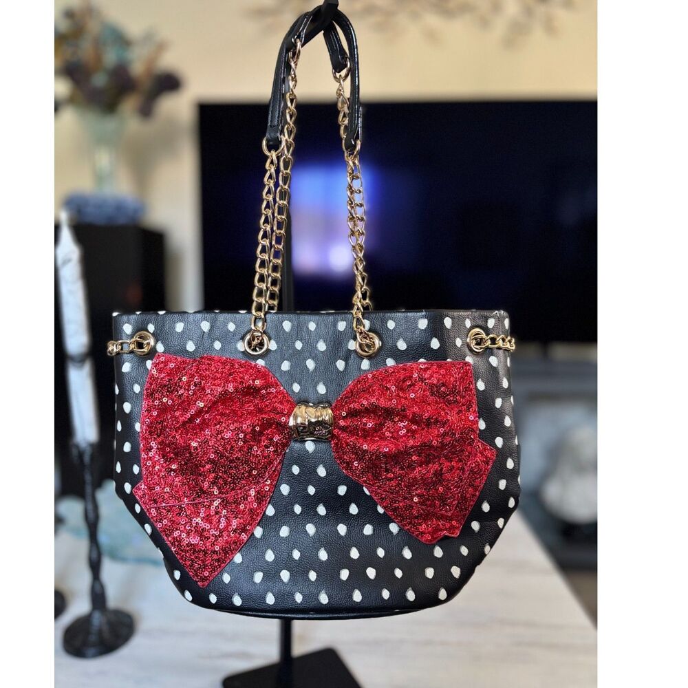 XOXO Betsey Johnson Large Polka Dot Red Sequin Bow Bag